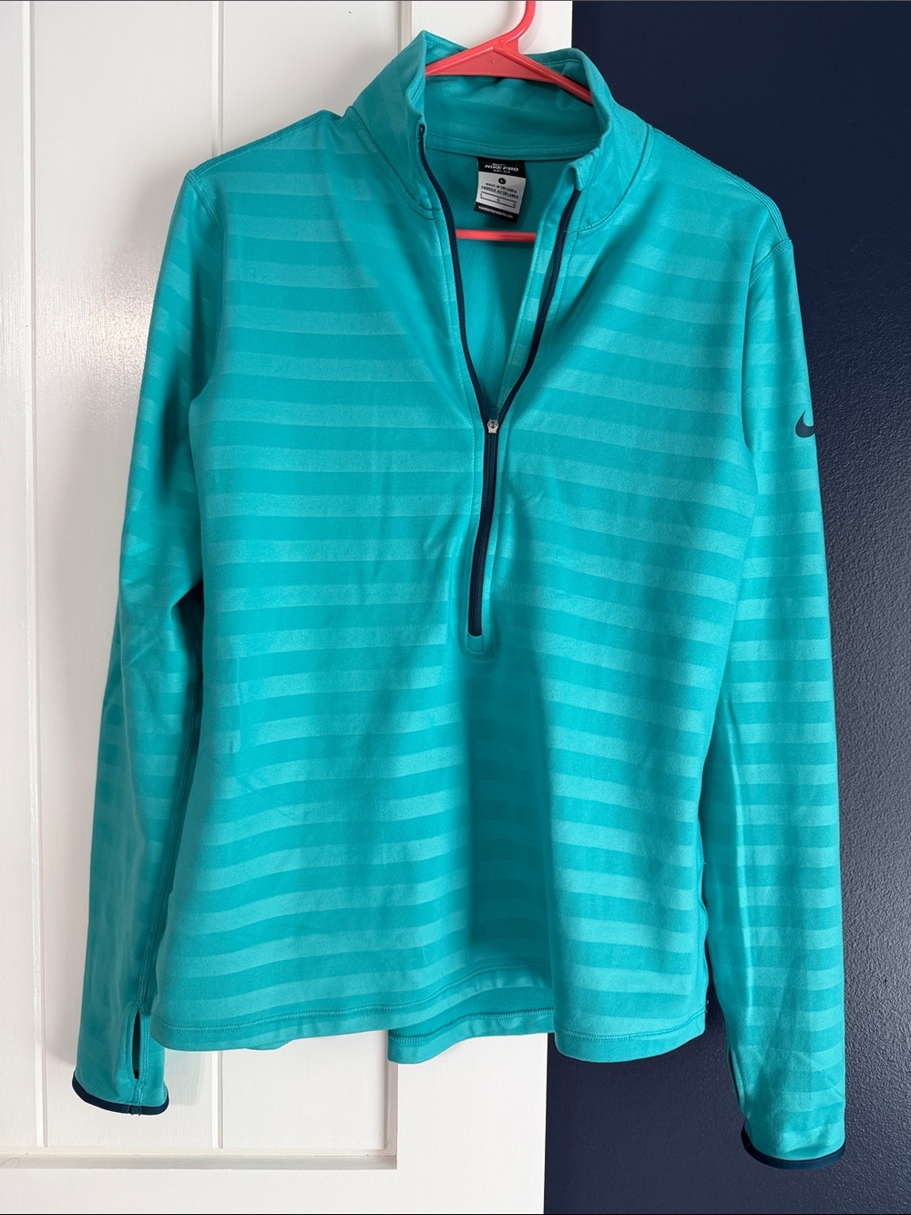 Nike Teal Striped Quarter-Zip Pullover